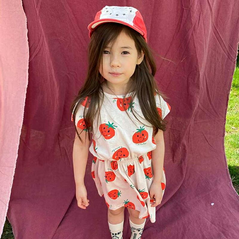 【新作10%OFF】トマト柄ワンピース u03917・キッズ 【3~8才】【ops】【韓国 ファッション ワンピース ミディ ミ
