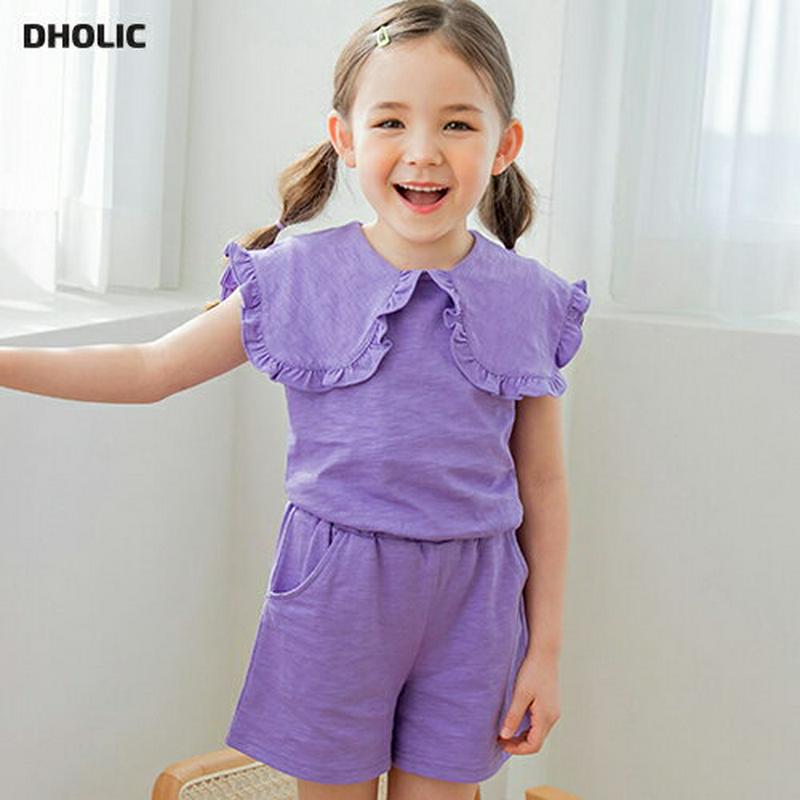 【新作10%OFF】フリルワイドカラーTシャツ&パンツSET(パープル)・p003871 キッズ【3~8才】【set】【セットア
