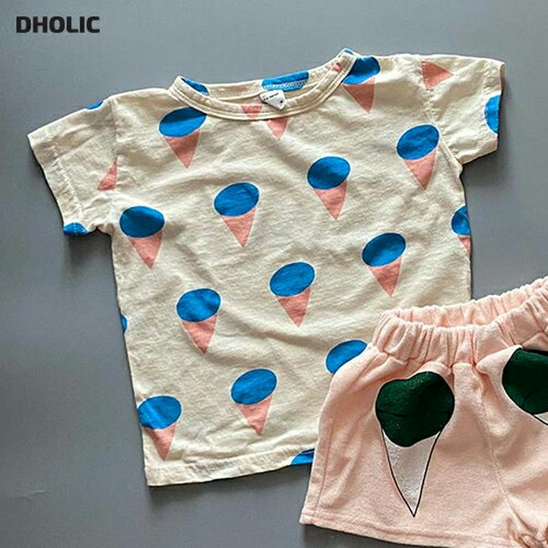 【新作10%OFF】アイスクリームパターン半袖Tシャツ u03885・キッズ 【3~8才】【tops】【韓国 ファッション トッ