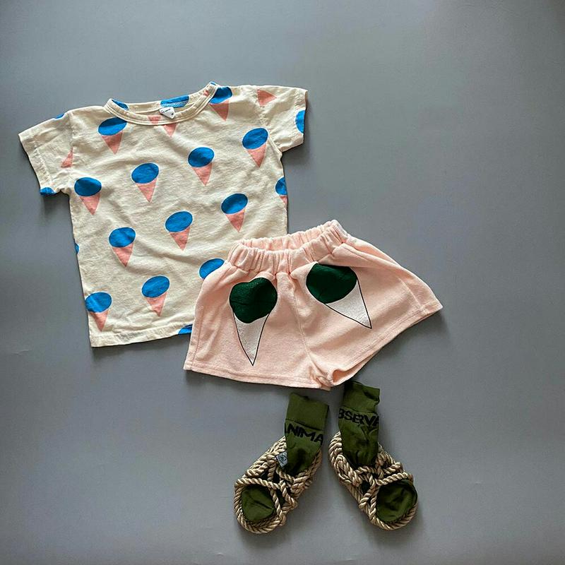 【新作10%OFF】アイスクリームパターン半袖Tシャツ u03885・キッズ 【3~8才】【tops】【韓国 ファッション トッ