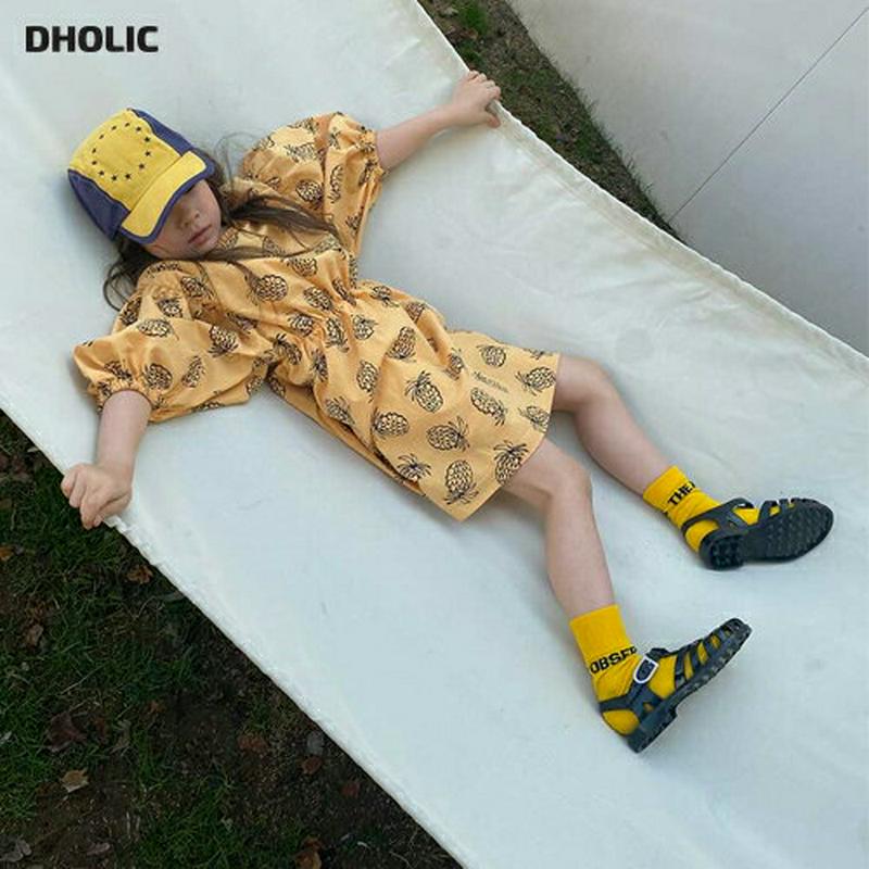 【新作10%OFF】パフパイナップル柄ワンピース u03920・キッズ 【3~8才】【ops】【韓国 ファッション ワンピース 