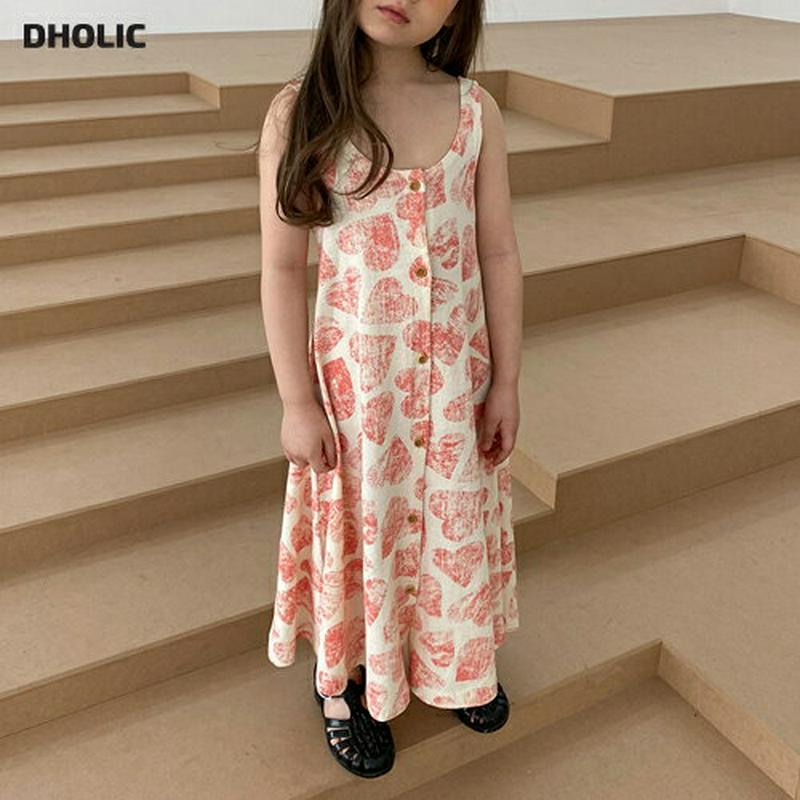 【新作10%OFF】ハート柄スリーブレスワンピース u03894・キッズ 【3~8才】【ops】【韓国 ファッション ワンピース