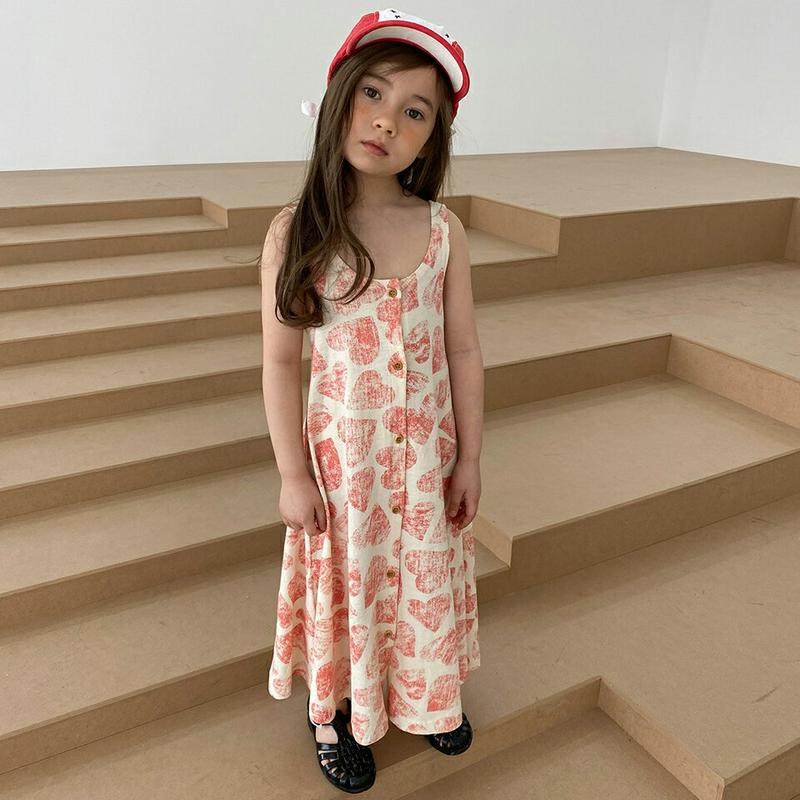【新作10%OFF】ハート柄スリーブレスワンピース u03894・キッズ 【3~8才】【ops】【韓国 ファッション ワンピース