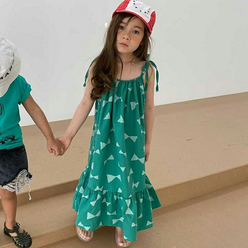 【新作10%OFF】リボンパターンスリーブレスワンピース u03853・キッズ 【3~8才】【ops】【韓国 ファッション ワン