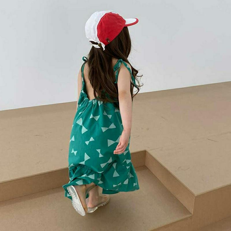 【新作10%OFF】リボンパターンスリーブレスワンピース u03853・キッズ 【3~8才】【ops】【韓国 ファッション ワン