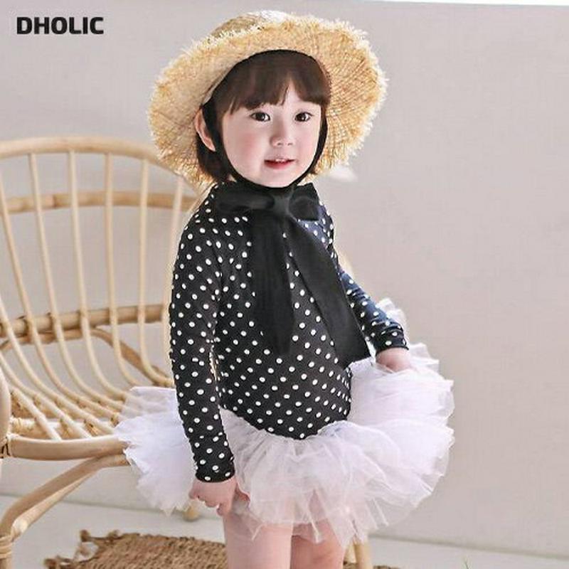 ドットチュールスカート水着 p003779・キッズ 【3~8才】【bw】【韓国 ファッション 水着 ラッシュガード スイムウェア 水遊び プール 海 日焼け防止 日除け スカート水着 チュール 速乾 長袖 ドット チュール 子供 子供服 小学生 ジュニア 夏】【KIDS】