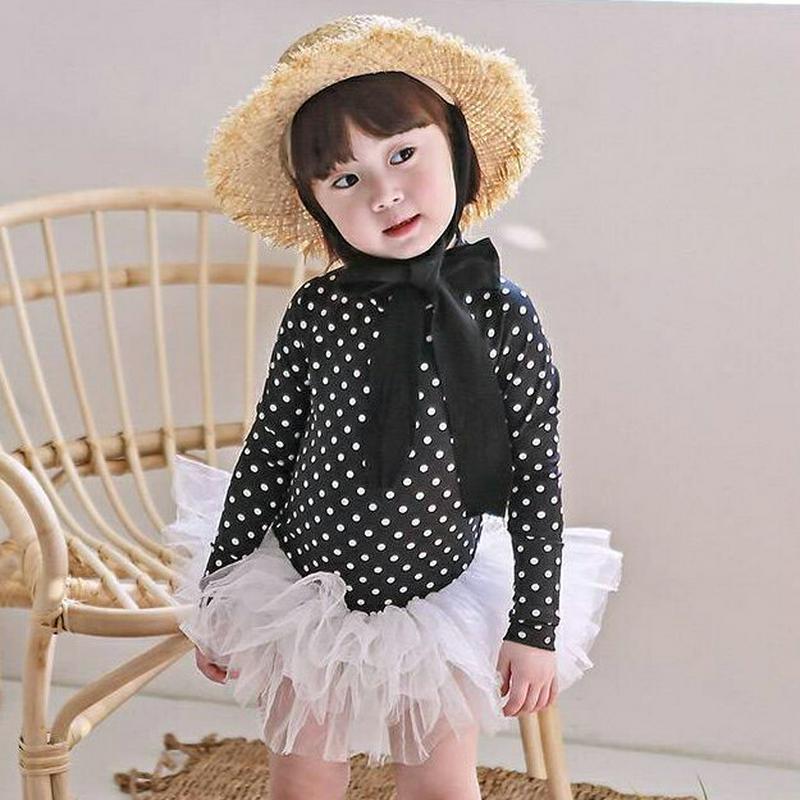 ドットチュールスカート水着 p003779・キッズ 【3~8才】【bw】【韓国 ファッション 水着 ラッシュガード スイムウェア 水遊び プール 海 日焼け防止 日除け スカート水着 チュール 速乾 長袖 ドット チュール 子供 子供服 小学生 ジュニア 夏】【KIDS】