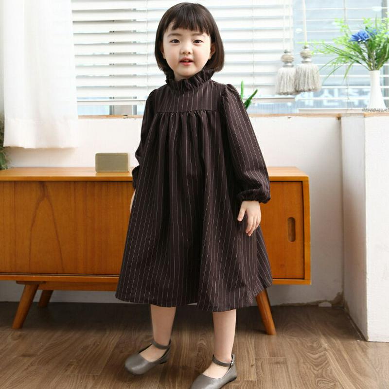 フリルネックストライプワンピース p002667・キッズ 【3~8才】【ops】【韓国 ファッション ワンピース ミディ ミドル 膝丈 長袖 フレア Aライン 女の子 お出かけ フリル ストライプ モックネック ハ0フネック 子供 子供服 ジュニア 夏 春 秋】【KIDS】