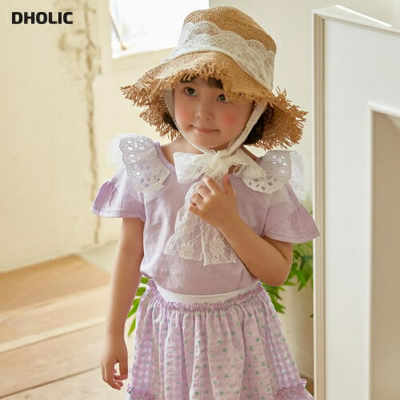 【新作10%OFF】チュールパンチングレースTシャツ u02888・キッズ 【3~8才】【tops】【韓国 ファッション トップ