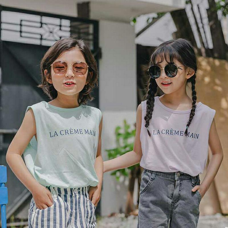 【新作10%OFF】Creamスリーブレス u03770・キッズ 【3~8才】【tops】【韓国 ファッション トップス Tシャ