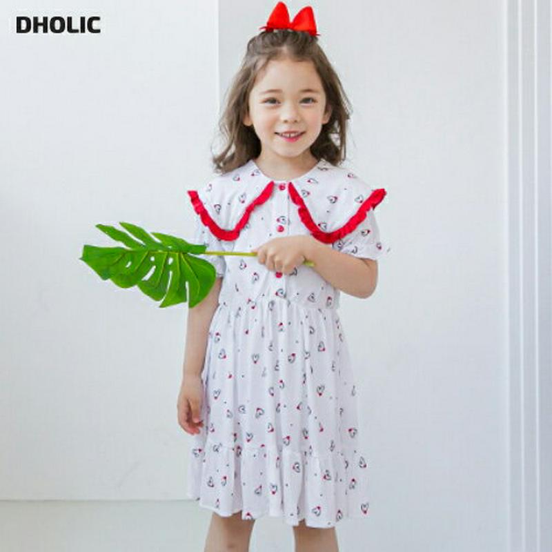 【新作10%OFF】ハート柄フリルカラーワンピース(ホワイト) p003581・キッズ 【3~8才】【ops】【韓国 ファッショ