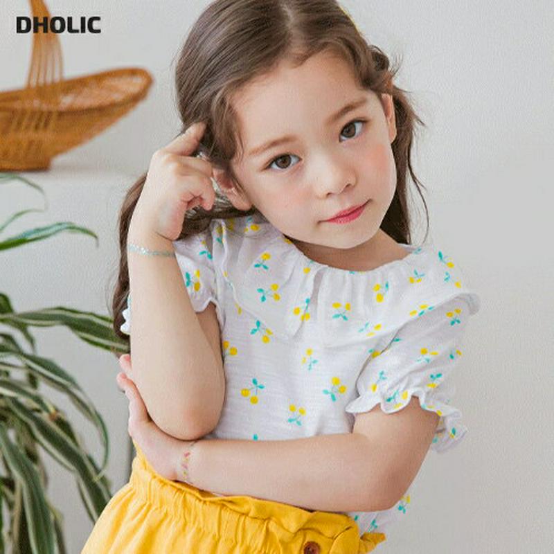【新作10%OFF】チェリー柄カラーTシャツ(イエロー) p003680・キッズ 【3~8才】【tops】【韓国 ファッション 