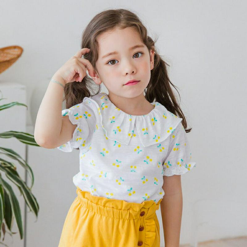 【新作10%OFF】チェリー柄カラーTシャツ(イエロー) p003680・キッズ 【3~8才】【tops】【韓国 ファッション 