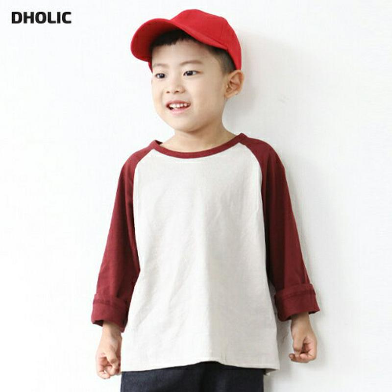 配色ラグランTシャツ p002664・キッズ 【3~8才】【tops】【韓国 ファッション トップス Tシャツ カットソー 長袖 ルーズ ゆったり 女の子 男の子 無地 コットン100 ロゴ ロング ロンT 子供 子供服 小学生 ジュニア 夏 春 秋】【KIDS】