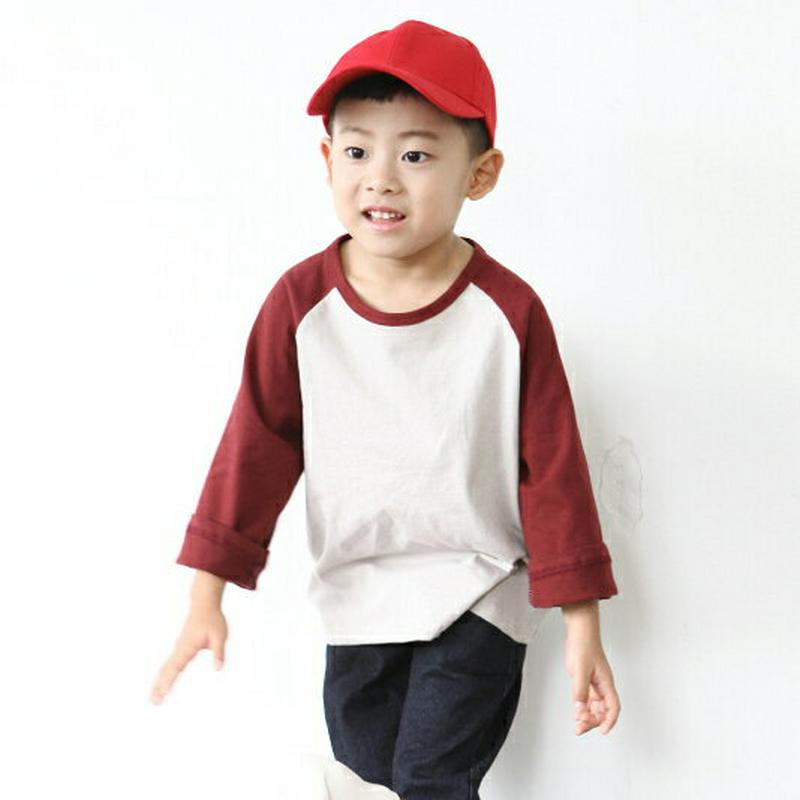 配色ラグランTシャツ p002664・キッズ 【3~8才】【tops】【韓国 ファッション トップス Tシャツ カットソー 長袖 ルーズ ゆったり 女の子 男の子 無地 コットン100 ロゴ ロング ロンT 子供 子供服 小学生 ジュニア 夏 春 秋】【KIDS】
