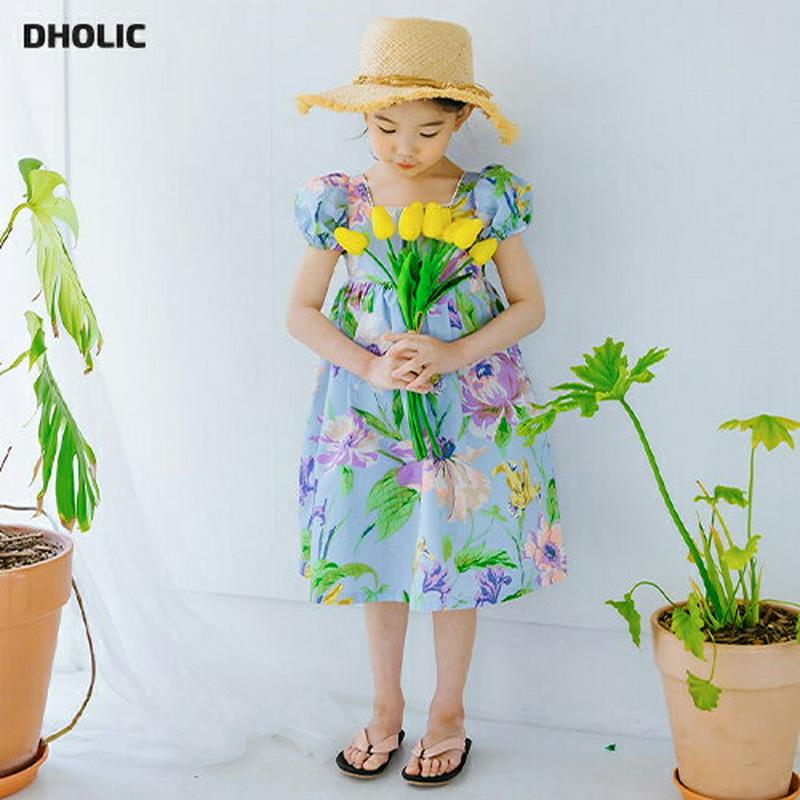 【新作10%OFF】スクエアネックパフフローラルワンピース u03357・キッズ 【3~8才】【ops】【韓国 ファッション ワ