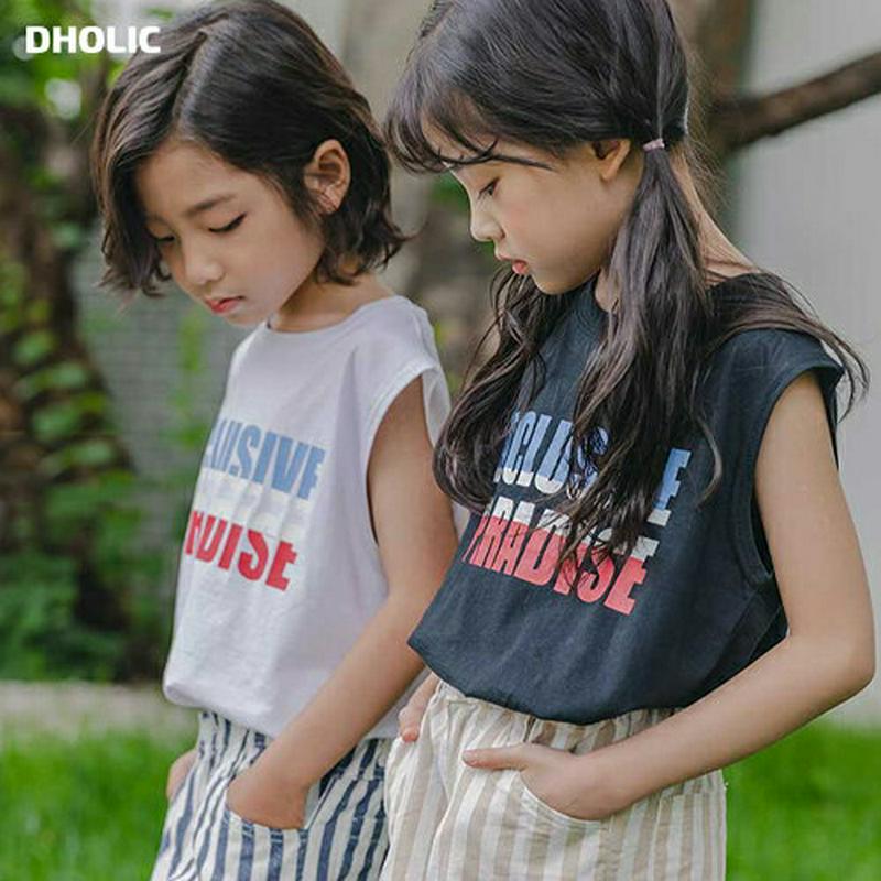 【新作10%OFF】バイカラーレタリングスリーブレス u03771・キッズ 【3~8才】【tops】【韓国 ファッション トップ
