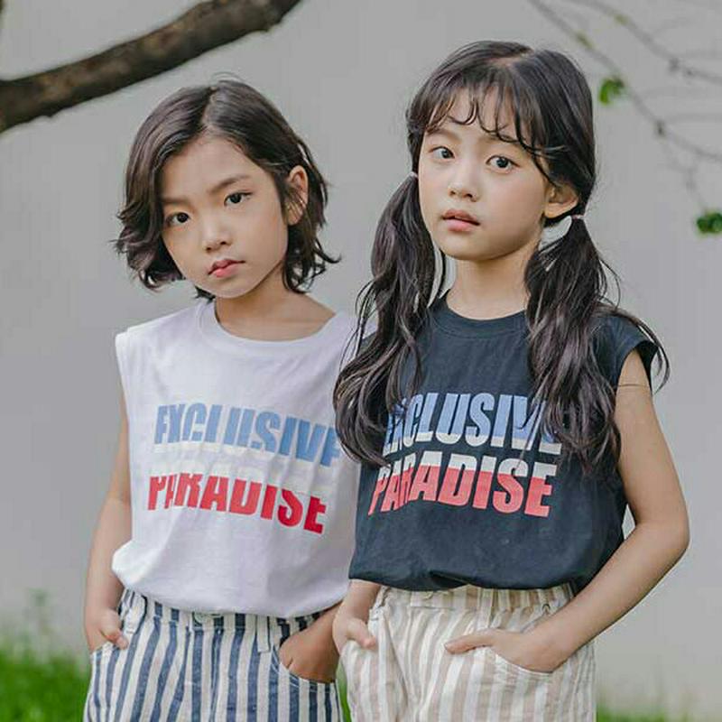 【新作10%OFF】バイカラーレタリングスリーブレス u03771・キッズ 【3~8才】【tops】【韓国 ファッション トップ