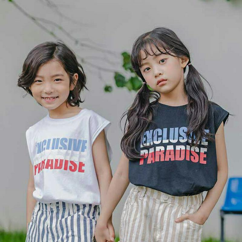 【新作10%OFF】バイカラーレタリングスリーブレス u03771・キッズ 【3~8才】【tops】【韓国 ファッション トップ