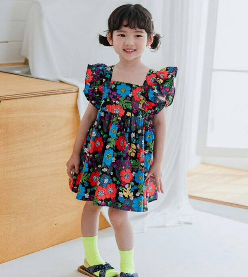 【新作10%OFF】フリルスリーブ花柄ワンピース u03820・キッズ 【3~8才】【ops】【韓国 ファッション ワンピース 