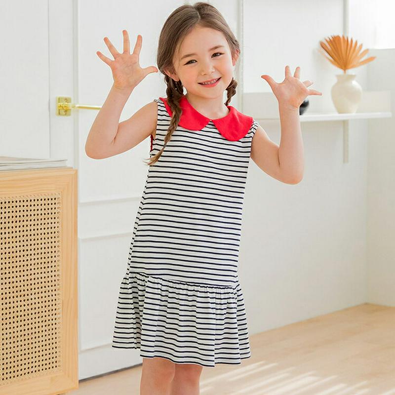 【新作10%OFF】ラウンドカラーボーダーワンピース(ネイビー) p003584・キッズ 【3~8才】【ops】【韓国 ファッシ