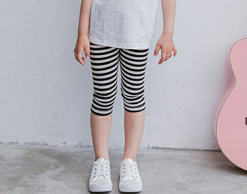 【新作10%OFF】ボーダークロップドレギンス p003653・キッズ 【3~8才】【pt】【韓国 ファッション ボトムス レギ
