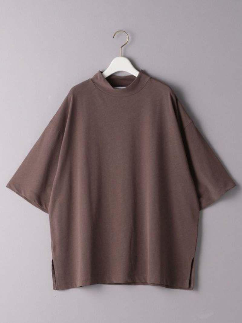 BY コットンワイドハイネック6分袖Tシャツ◆