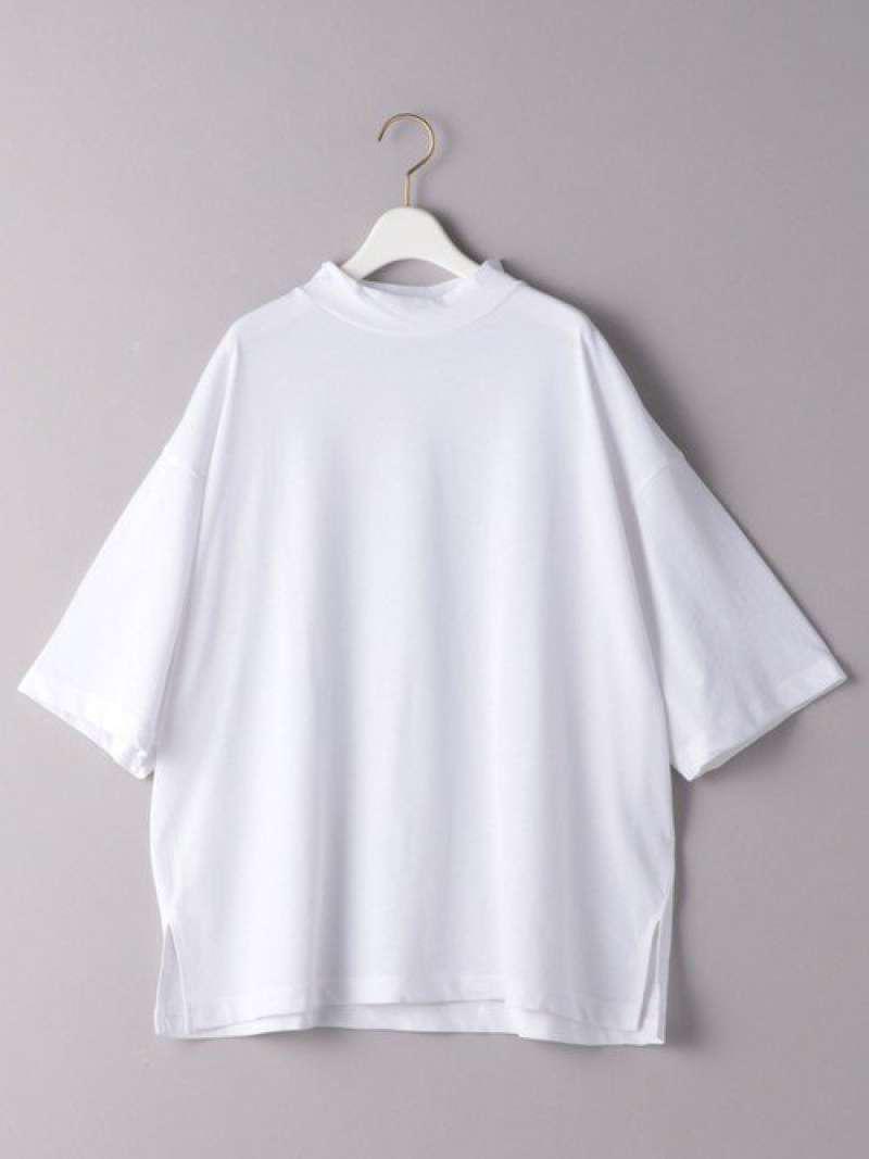 BY コットンワイドハイネック6分袖Tシャツ◆