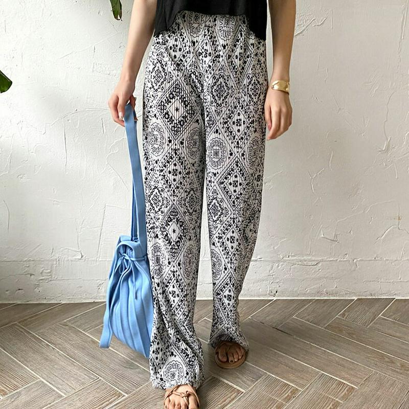 ペイズリープリーツパンツ・全2色・b60258 レディース【pt】【韓国 ファッション パンツ ロングパンツ ズボン ボトムス 