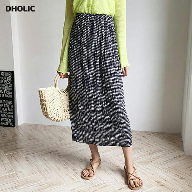 チェックリンクルスカート・全3色・t60253 レディース【sk】【韓国 ファッション ボトムス ウエストゴム Hライン ロング