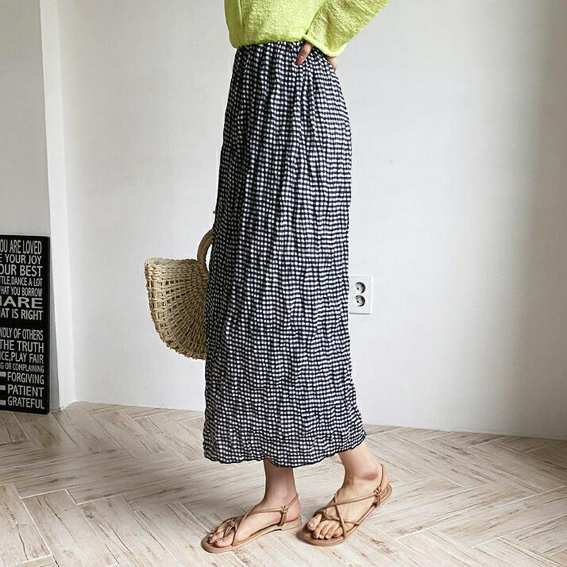チェックリンクルスカート・全3色・t60253 レディース【sk】【韓国 ファッション ボトムス ウエストゴム Hライン ロング