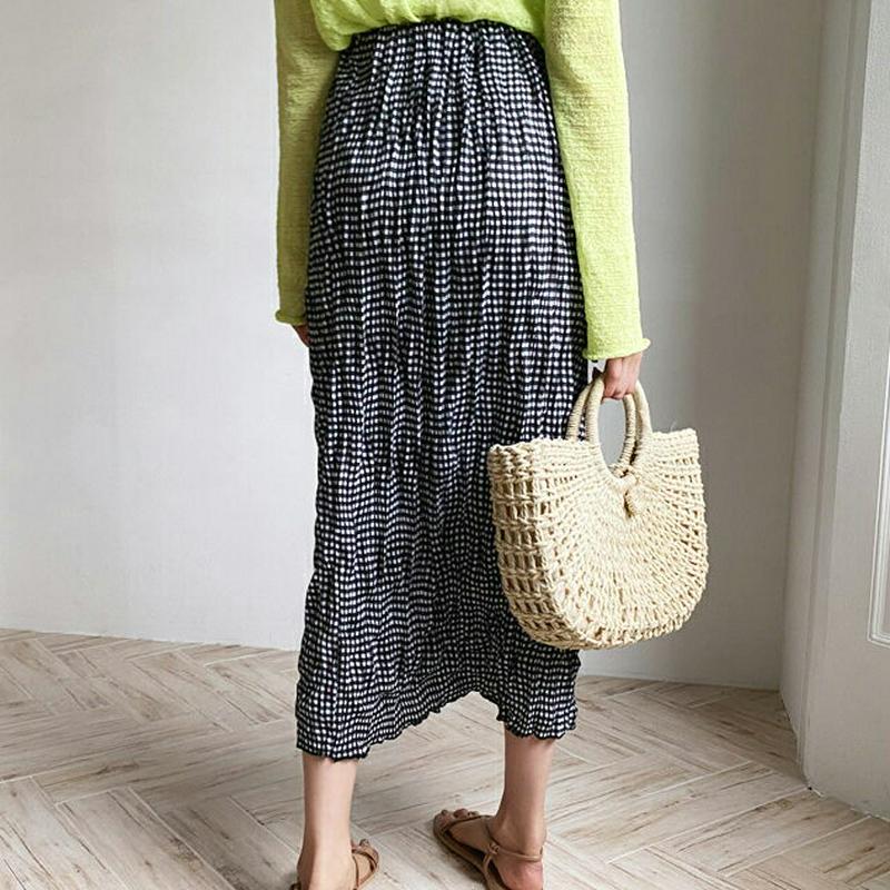 チェックリンクルスカート・全3色・t60253 レディース【sk】【韓国 ファッション ボトムス ウエストゴム Hライン ロング