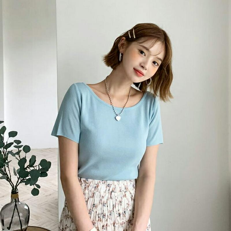 ラウンドネックニット・全5色・t60238 レディース【tops】【韓国 ファッション トップス ニット ニットトップス 半袖 