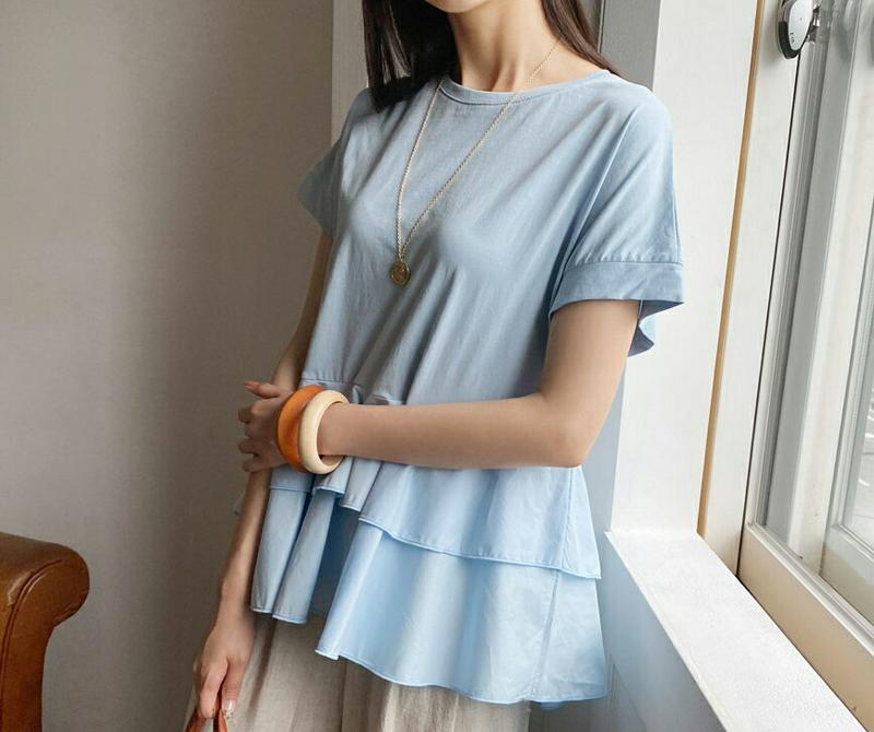 ティアードTシャツ・全3色・b60228 レディース【tops】【韓国 ファッション トップス 半袖 ショートスリーブ ラウンド