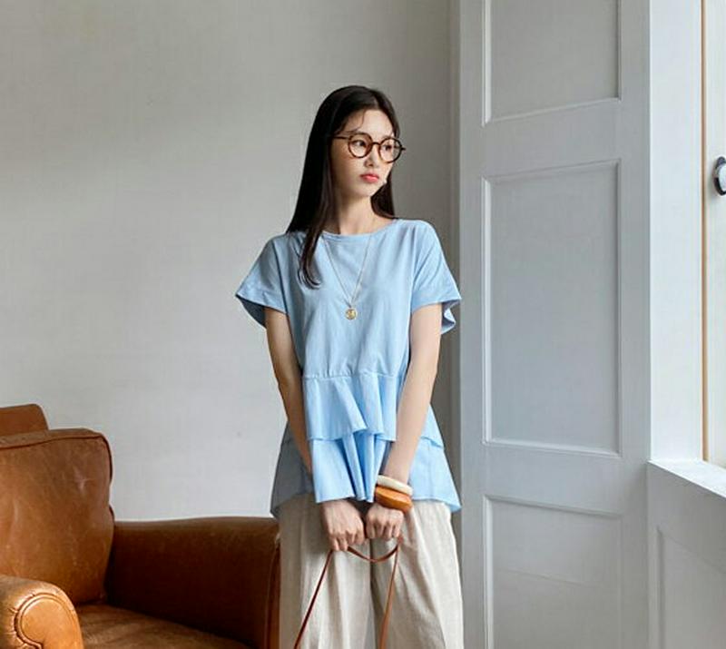 ティアードTシャツ・全3色・b60228 レディース【tops】【韓国 ファッション トップス 半袖 ショートスリーブ ラウンド