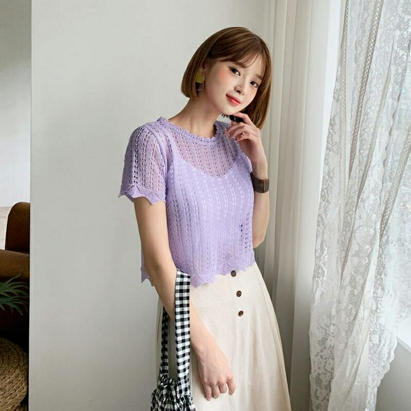 パンチングクロップドニット・全4色・t60237 レディース【tops】【韓国 ファッション トップス ハーフスリーブ 半袖 シ