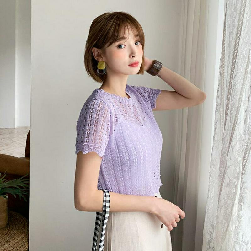 パンチングクロップドニット・全4色・t60237 レディース【tops】【韓国 ファッション トップス ハーフスリーブ 半袖 シ
