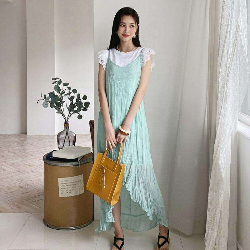 リンクルスリーブレスワンピース・全3色・t60241 レディース【ops】【韓国 ファッション ロングワンピース ノースリーブ 