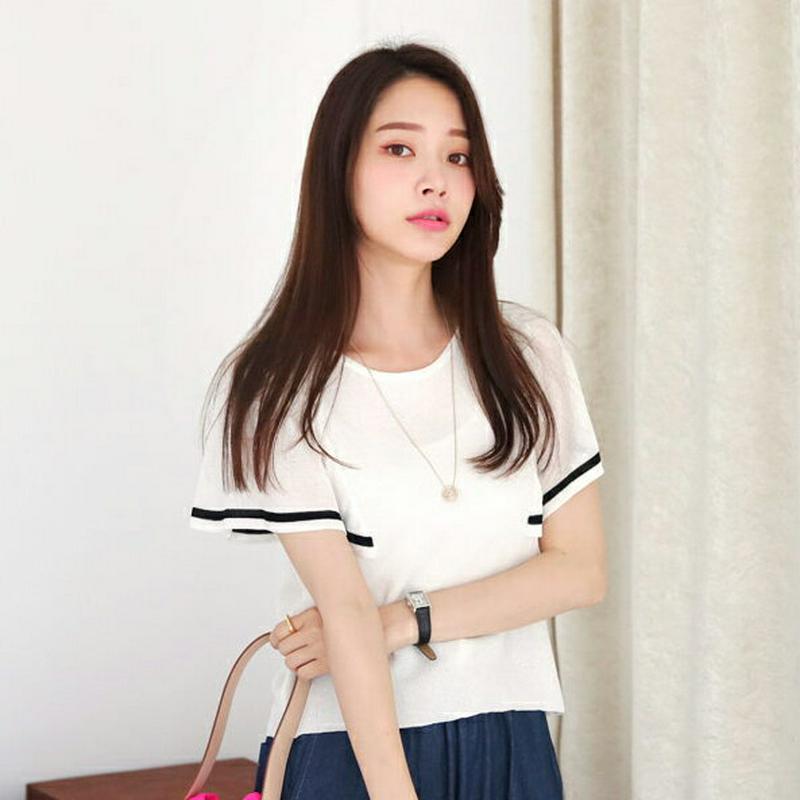 配色フレアスリーブニット・全2色・t62997 レディース【tops】【韓国 ファッション トップス ニット ニットトップス 半