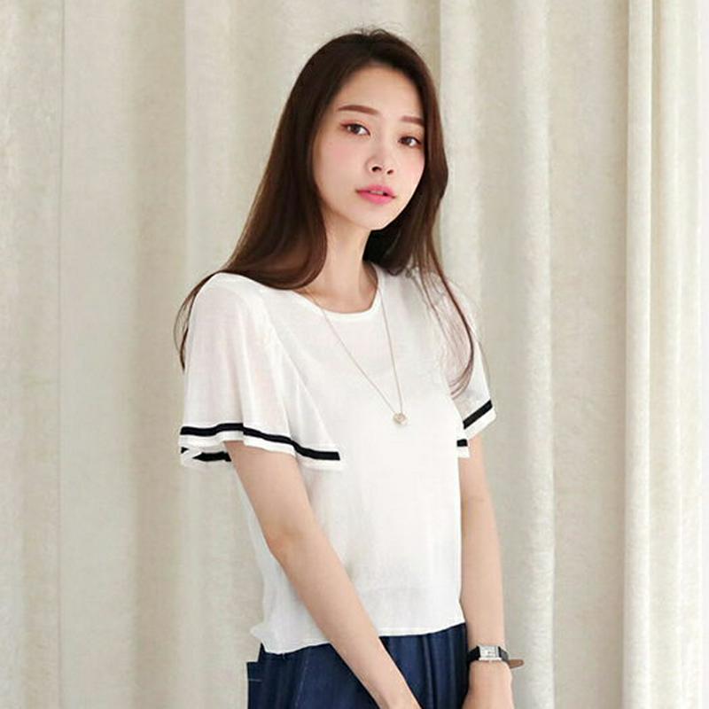 配色フレアスリーブニット・全2色・t62997 レディース【tops】【韓国 ファッション トップス ニット ニットトップス 半