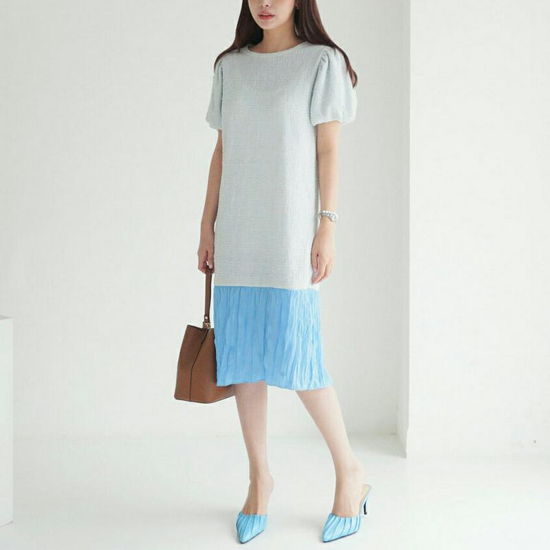 リンクルヘムツイードワンピース・全3色・b63003 レディース【ops】【韓国 ファッション ワンピース ミディ丈　ミディワン