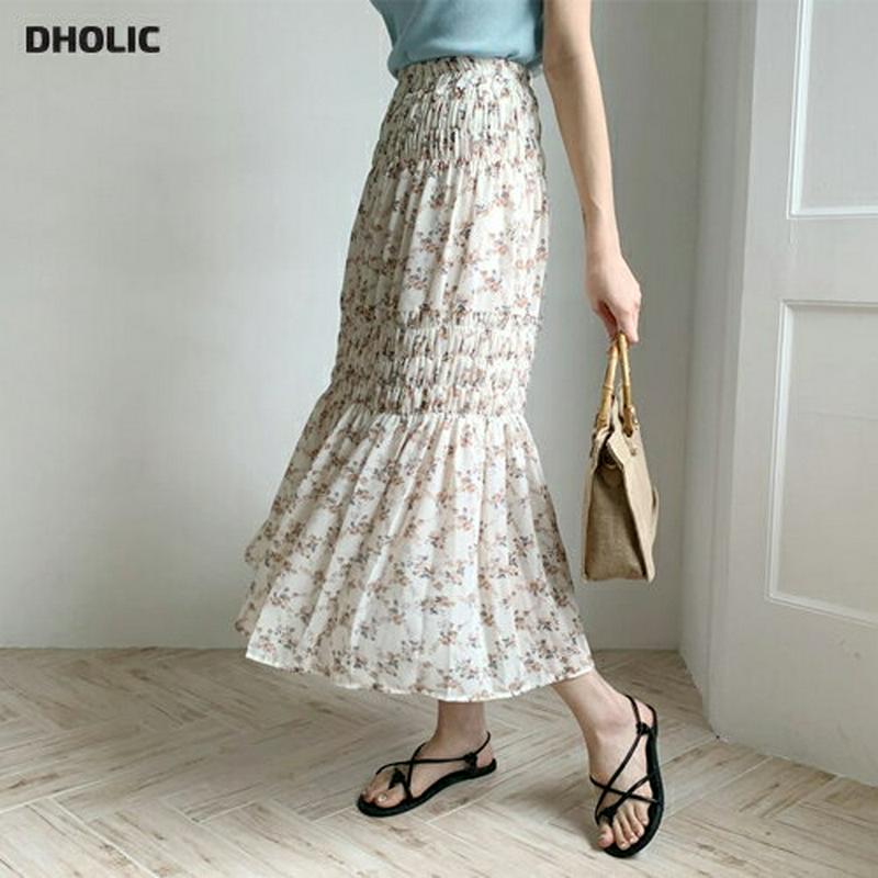 フローラルシャーリングスカート・全3色・b60252 レディース【sk】【韓国 ファッション スカート ロング ロングスカート 