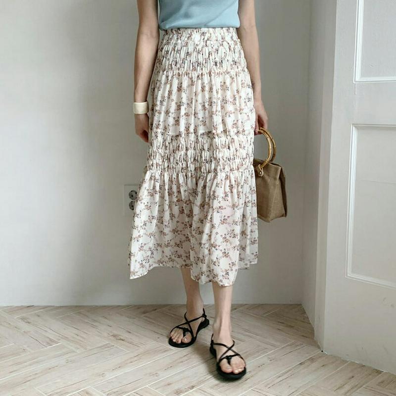 フローラルシャーリングスカート・全3色・b60252 レディース【sk】【韓国 ファッション スカート ロング ロングスカート 