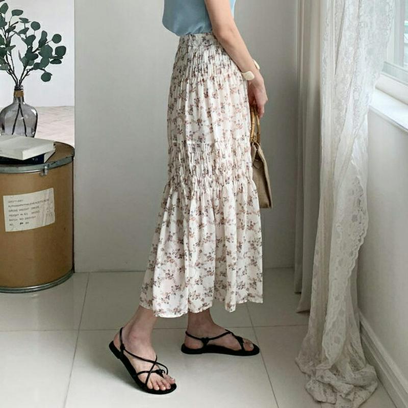 フローラルシャーリングスカート・全3色・b60252 レディース【sk】【韓国 ファッション スカート ロング ロングスカート 