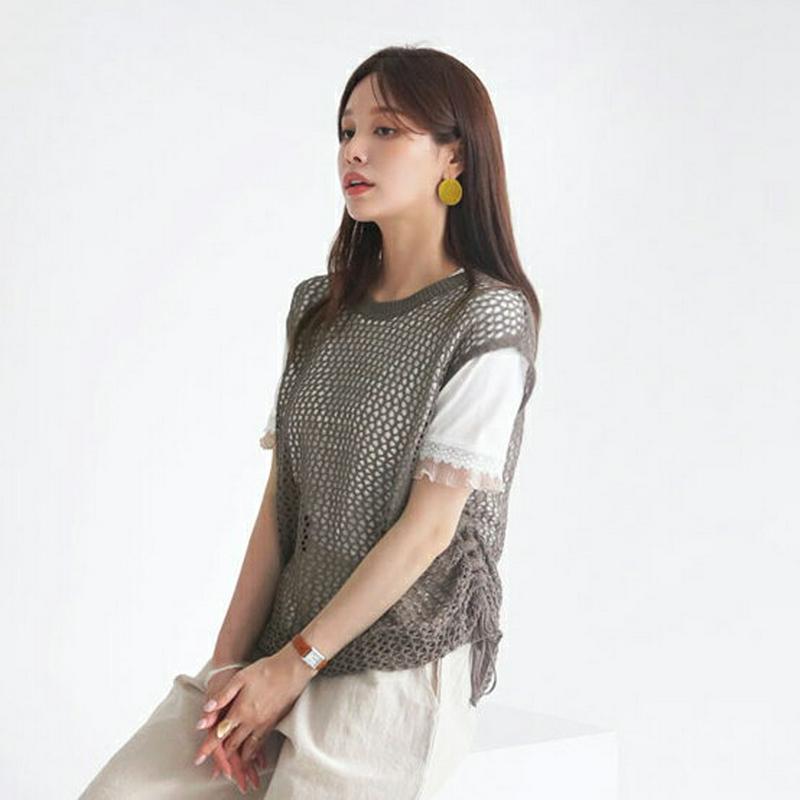 メッシュドロストスリーブレス・全5色・t62992 レディース【tops】【韓国 ファッション トップス メッシュ スリーブレス