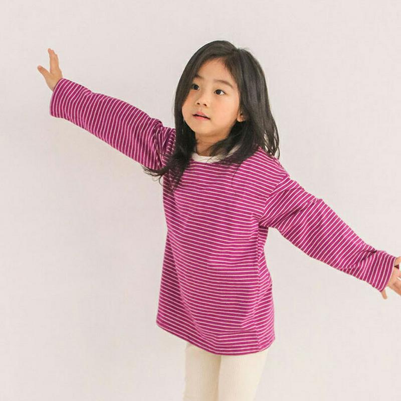 スリムラインボーダーTシャツ・u04255・キッズ 【3~8才】【tops】【韓国 ファッション トップス Tシャツ カットソー