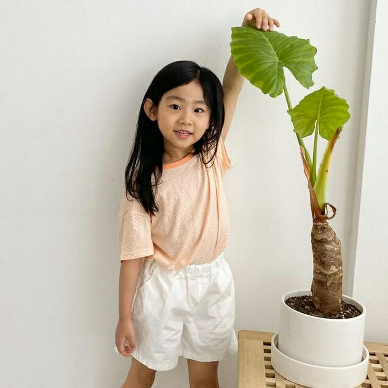コントラストネックボーダーTシャツ・u04214・キッズ 【3~8才】【tops】【韓国 ファッション トップス Tシャツ カッ