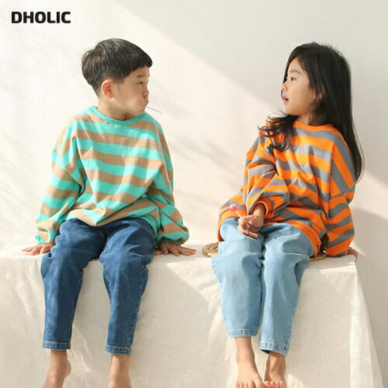 クルーネックボーダースウェット・u04145・キッズ 【3~8才】【tops】【韓国 ファッション トップス スウェット トレー