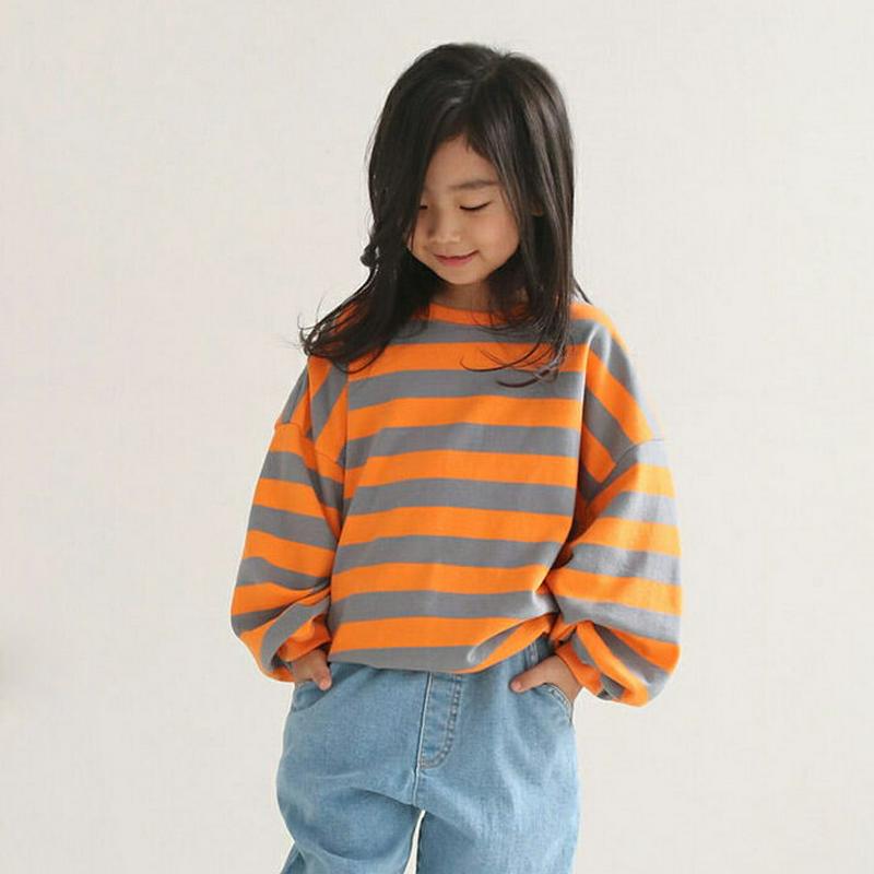 クルーネックボーダースウェット・u04145・キッズ 【3~8才】【tops】【韓国 ファッション トップス スウェット トレー