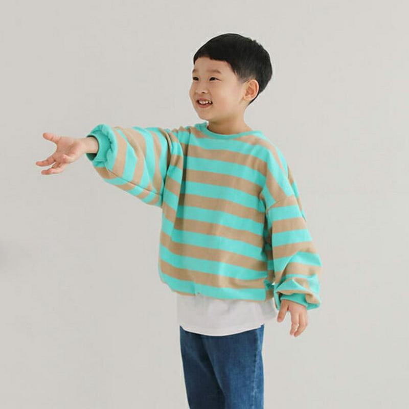 クルーネックボーダースウェット・u04145・キッズ 【3~8才】【tops】【韓国 ファッション トップス スウェット トレー